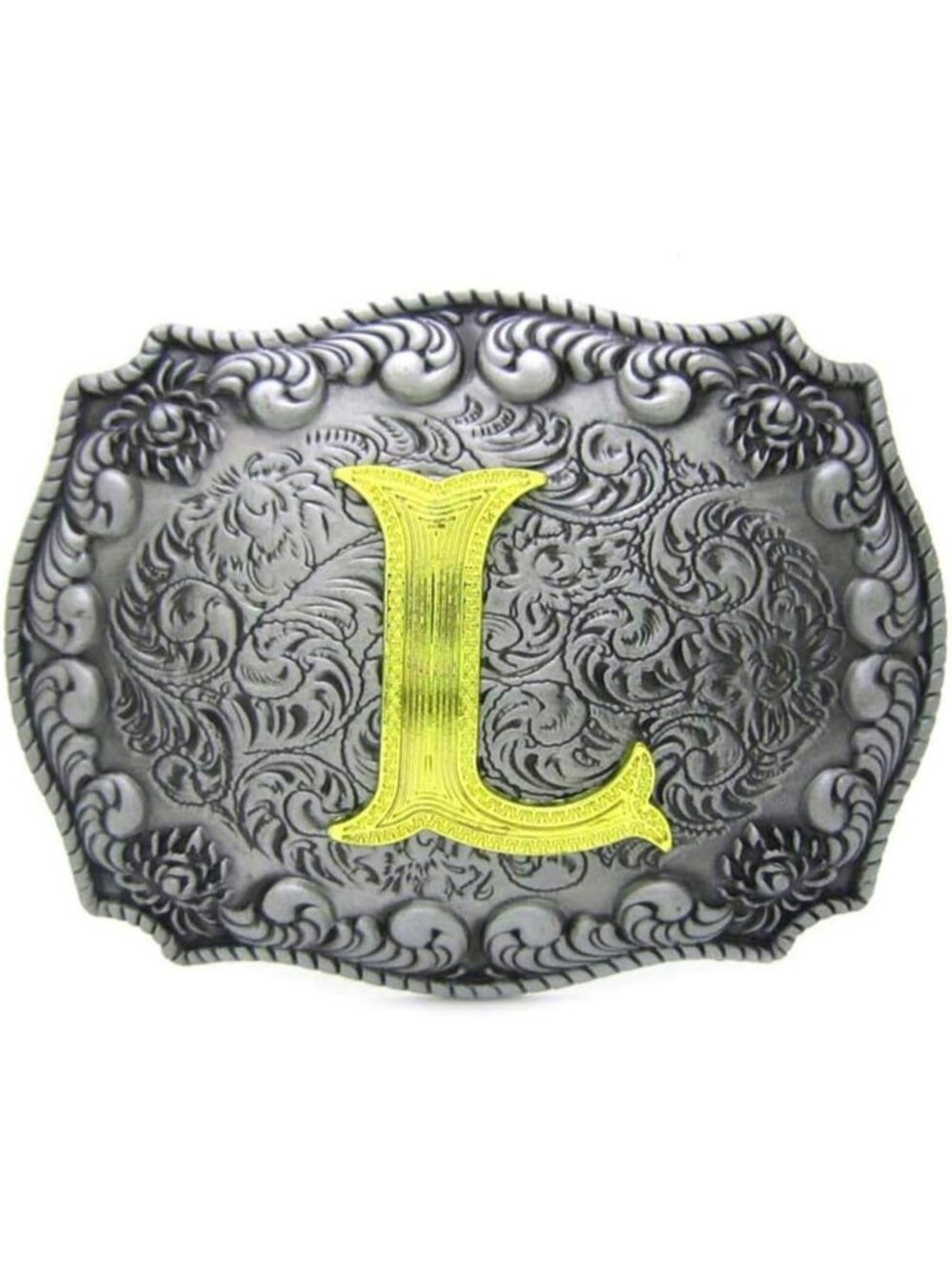Unisex L Imported Western Silver Large Belt Buckle Initial Letters Rodeo